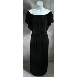 Culture Code Black Maxi Dress Size Large Ruffle Off Shoulder Long Loose Boho